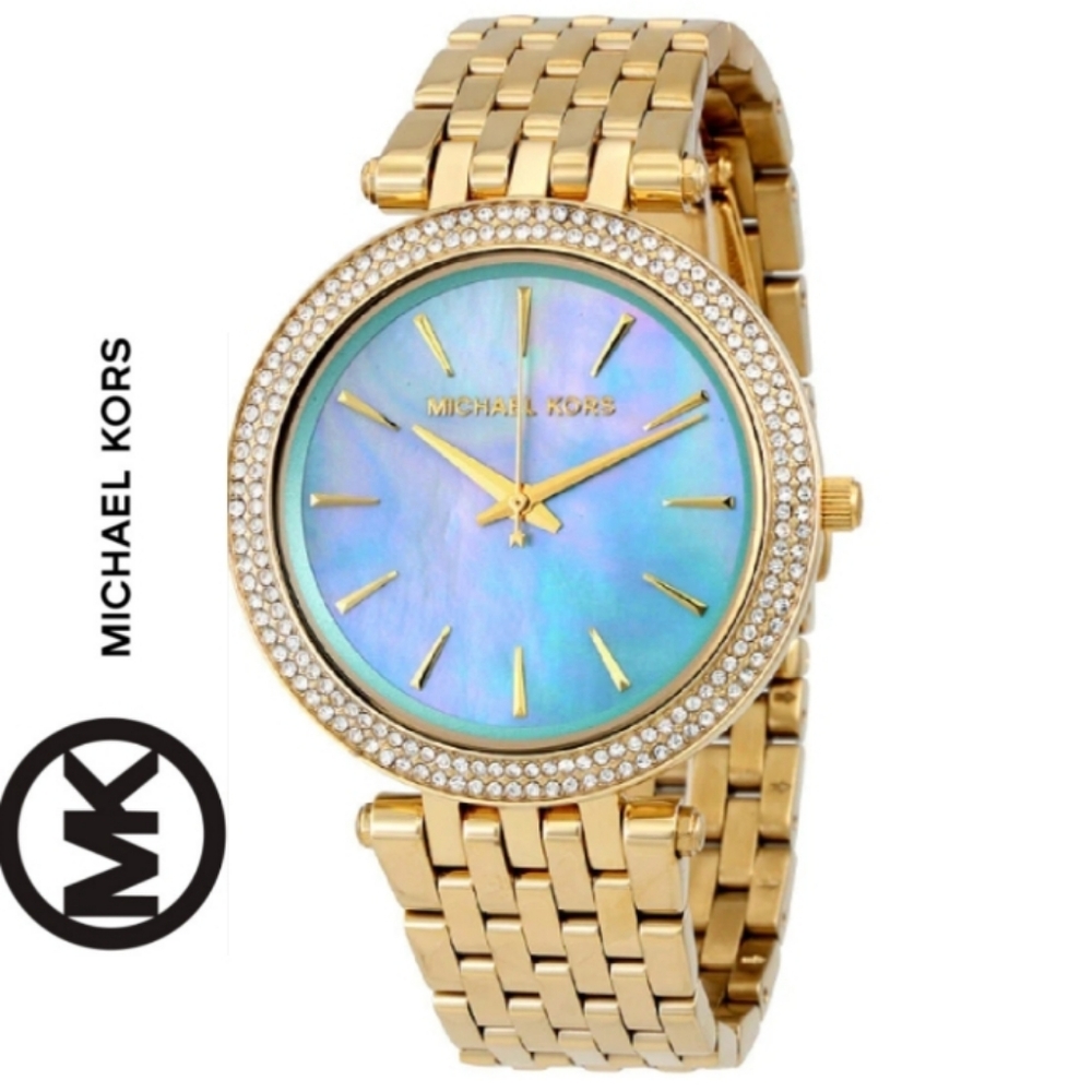 MICHAEL KORS Darcy Rhinestone Jewels Mother-of-Pearl Three-Hand Watch